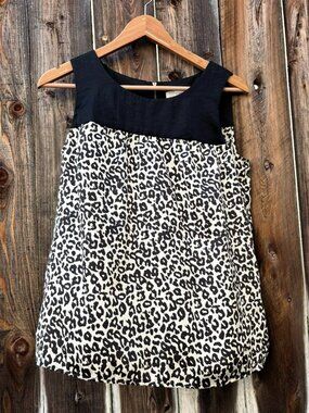 Loft Color Block Black and Ivory Animal Print Sleeveless Blouse Top S
